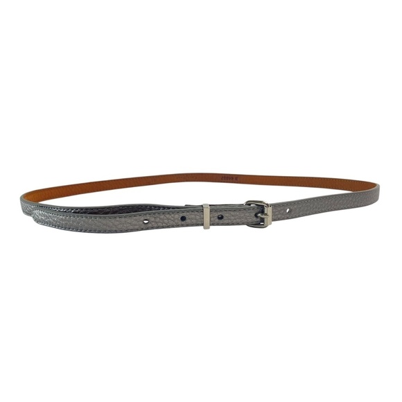 COLE HAAN Women Leather Skinny Belt in Silver with Silver Buckle Size M - Picture 1 of 5